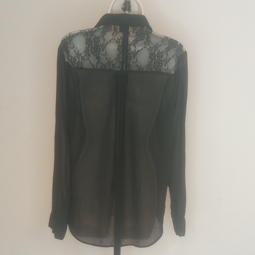Forever 21 Black Blouce & Lace Top Longsleeves Sz L - Picture 2 of 10